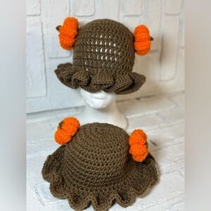 Mommy and me crochet pumpkin ear hat
